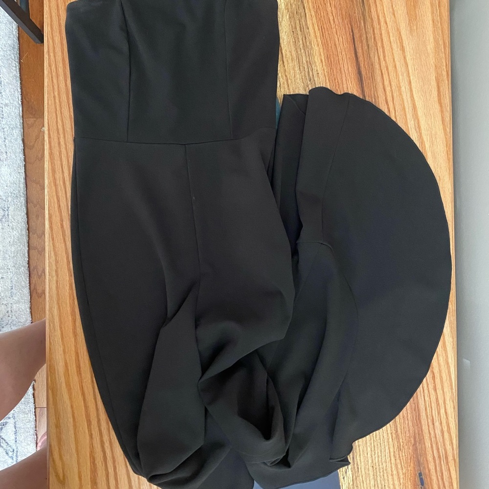 SOLD- Lulus After Midnight Black Ruffle Leg Strapless Jumpsuit - Picture 4 of 12